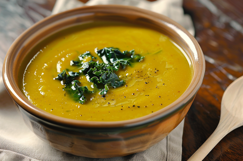 Spicy Acorn Squash and Kale Soup